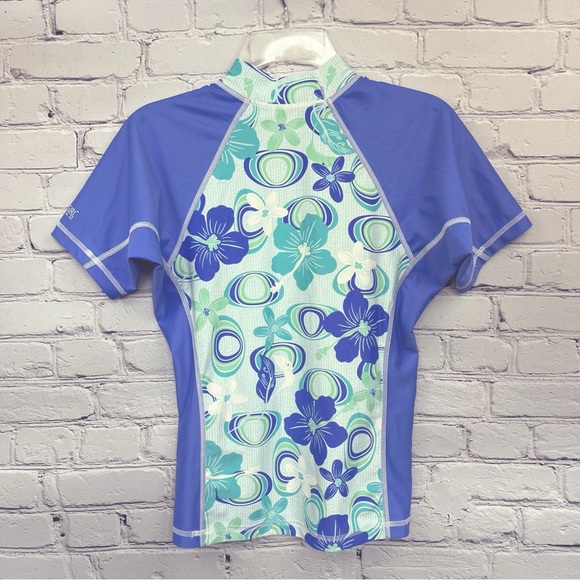 Patagonia Water Girl Short Sleeve Mock Neck Floral Hawaiian Rashguard Sz M - Picture 6 of 9